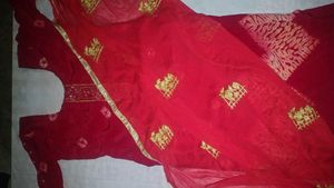 Red suit creap silk +dupatta