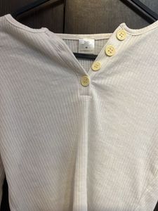 Ribbed White Henley Crop Top