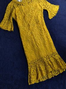 Yellow Lace Dress with Bell Sleeves