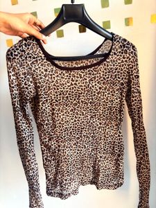 Leopard Print sheer Long Sleeve Top