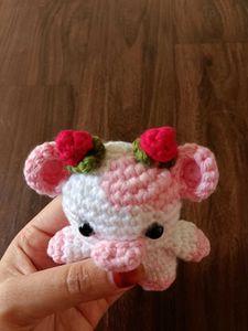 Crocheted cute Strawberry Cow keychain