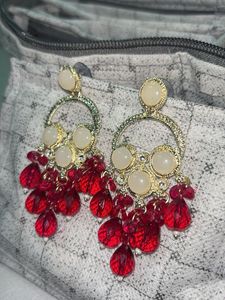 Stunning Red Beaded Chandelier Earrings