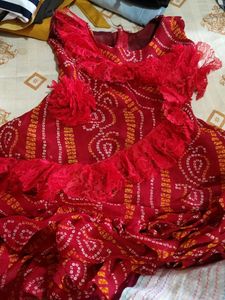 Red Bandhani Print Lehenga Set