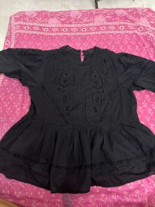 Chic Black Embroidered peplum Top