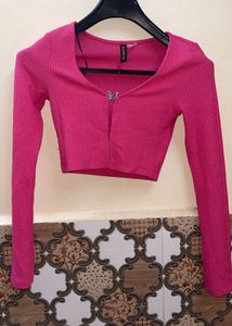 Pink Long Sleeve Crop Top