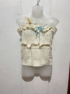Cream Knit Strapless Top