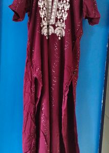Maroon Embroidered Kurta