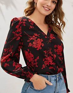 Chic Floral V-Neck Long Sleeve Top