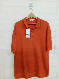 Men's Orange Knitted Polo T-Shirt