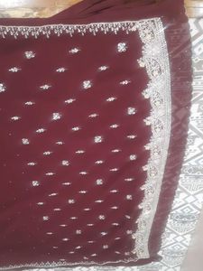 Maroon Saree with Embellished Border