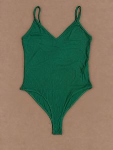 Emerald Green Knit V-Neck Bodysuit