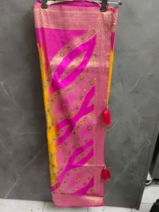 Vibrant Pink &amp; Yellow Saree with blouse