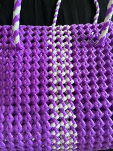 Vibrant Purple And White Handmade Woven Bag