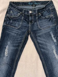 Distressed Bootcut Blue Jeans
