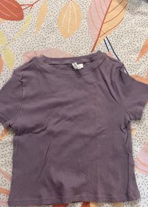h&amp;m lavender Ribbed Knit Cropped Top