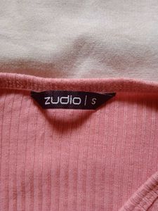 Pink Ruched V-Neck Long Sleeve Top