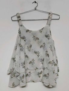 White Print Sleeveless Layered Top