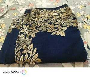 Elegant Navy Saree with Gold Embroidery