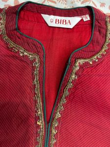 Red Embroidered Biba Kurta