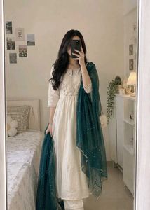 Elegant Cream & Teal Kurta Set