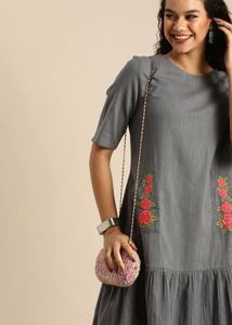 Cute office Grey Embroidered Kurta