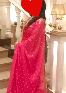 Stunning Pink Saree with Golden Blouse