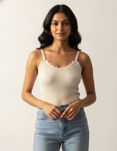 Cream Ribbed Cami Top