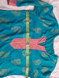 Sea green dailywear kurta with botanical print