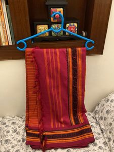Vibrant Pink & Orange Striped Saree