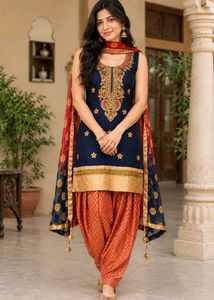Navy Blue and Rust-Orange Salwar Suit Set
