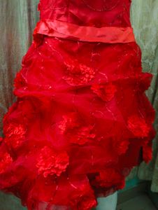 Red Floral Strapless Party Dress