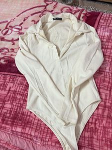 Cream Long Sleeve Bodysuit Top