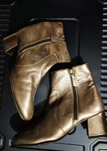 Metallic Block Heel Ankle Boots