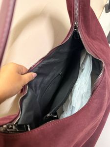 Stylish Maroon Suede Hobo Bag