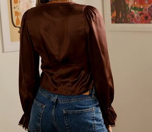 Brown V-Neck Button-Up Crop Top