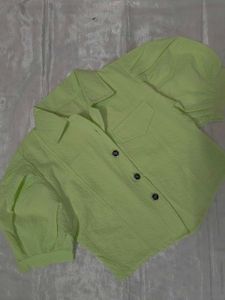 Lime Green Textured Cropped Shirt