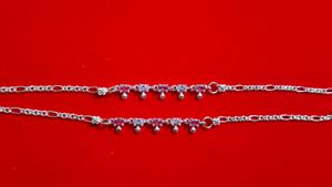 Silver Anklets with Pink Stones 8 inch