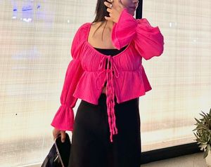 Trendy Pink Ruffle Sleeve Top