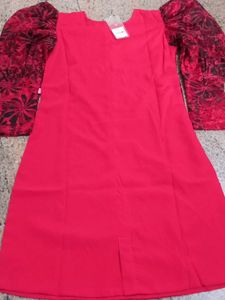 Red Printed Puff Sleeves dress 8to10 years