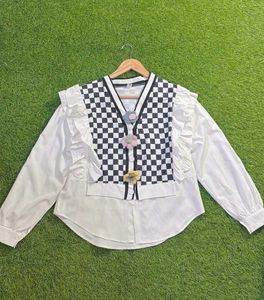 Checkered V-Neck Vest with White Shirt