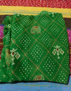 Green Saree with Elephant Print