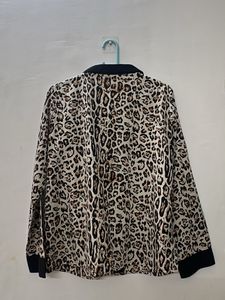 Leopard Print Satin Pajama Shirt