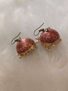 Traditional Red Jhumka Earrings