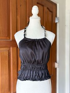 Chic Black Halter Top with Chain Detail