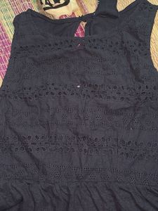 black Blue Eyelet Dress