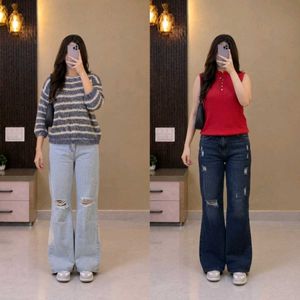 2 Stylish  Wide-Leg Jeans and tops