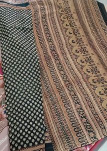 Elegant Black bagru Print Saree
