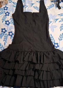 Black Fit and Flare Ruffle Hem Mini Dress Curve &amp;