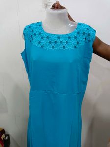 Elegant Blue Kurta Set with Lace Jacket 2pc XL