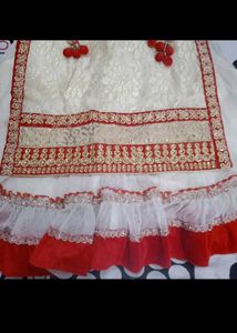 Elegant Cream &amp; Red Anarkali